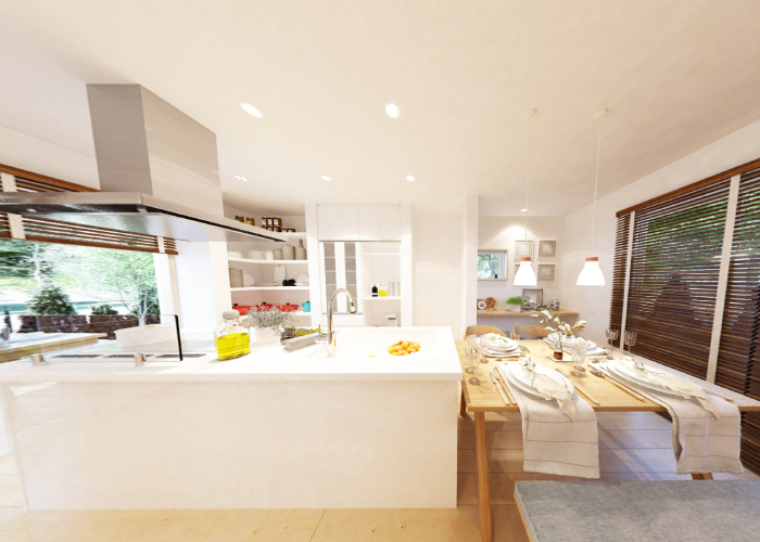 風水×キッチン：キッチンの壁紙やインテリアは白色が吉　マエショウホームの規格住宅「トリコットNATURAL」