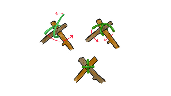 「小枝で図形作り」小枝をモールで固定する方法