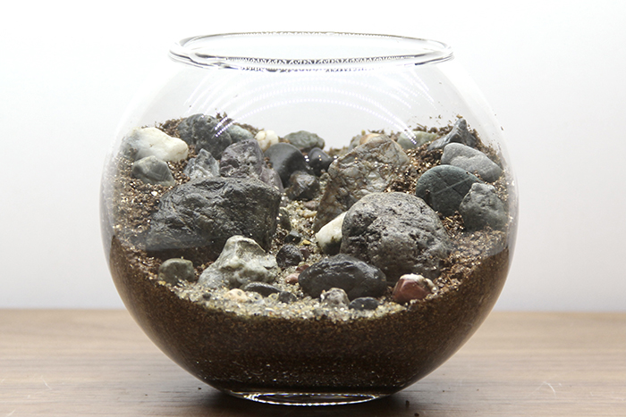 ジオラマテラリウムの作り方⑨細かい石や川砂を入れる
