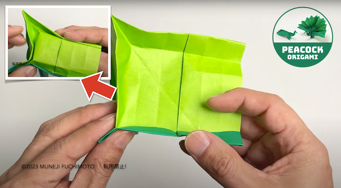 【クジャク】折り方のポイント　折りすじを使って畳む